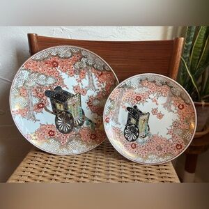 Gold Imari Hand-Painted Japanese Porcelain Wall Plates (Set of 2) Cherry Blossom